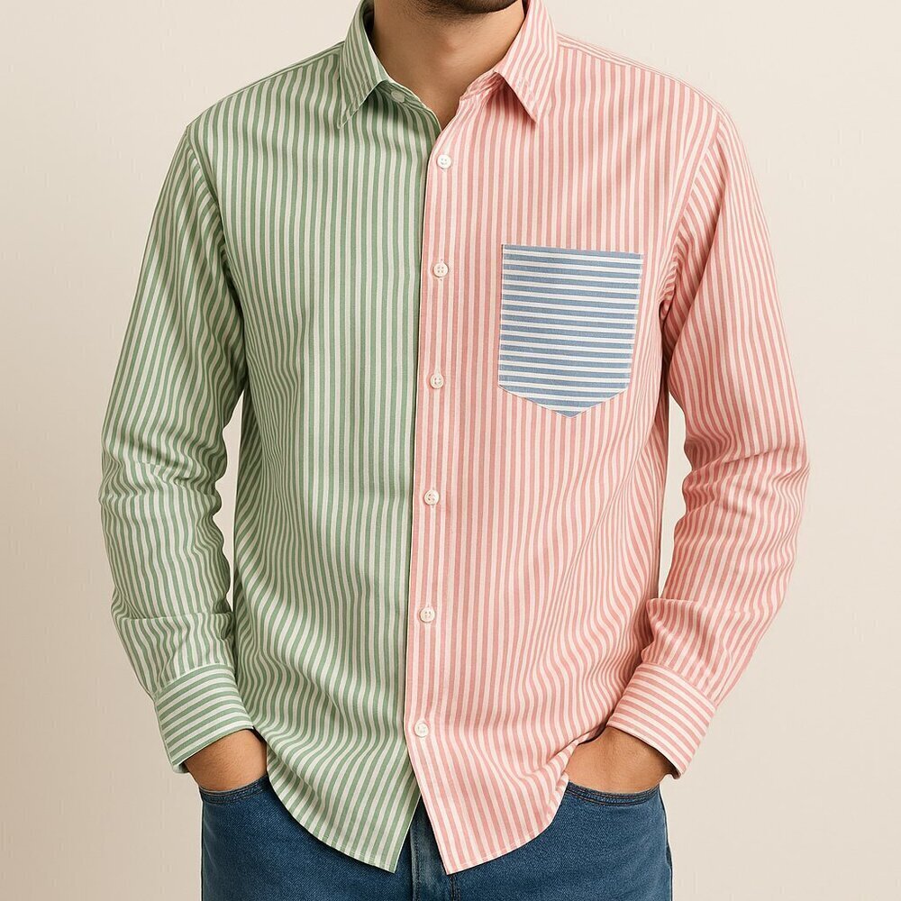 Fore Colorblock Striped Button Down Shirt Multicolor Long Sleeve Size Medium